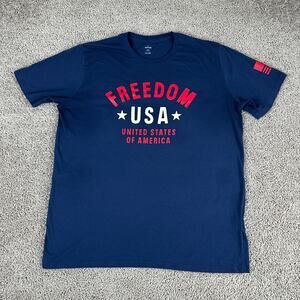 Under Armour Shirt Mens XXL Blue Red Freedom USA Stars Short Sleeve Casual